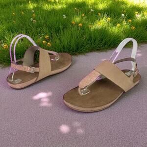 Franco Sarto Women's 9.5M Pink Leather Snakeskin Notary Slingback Flat Sandals